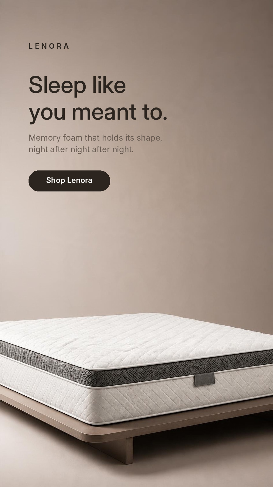 The same vertical ad with a wordmark, headline and call to action set over the empty space